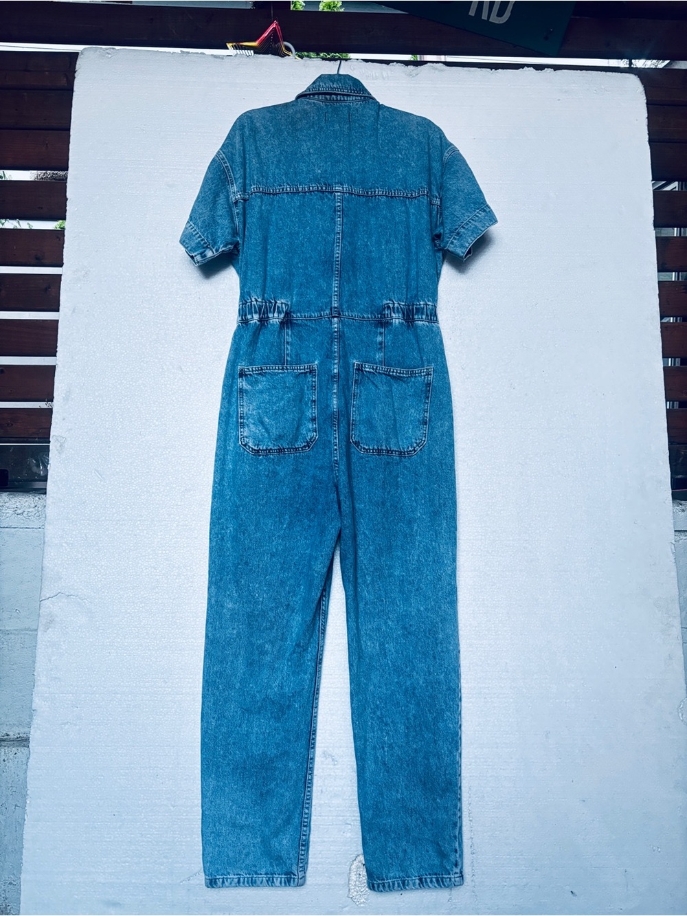 Free People We The Free Denim Jumpsuit Short Sleeve Coverall Blue Large L - Picture 3 of 10